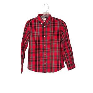 J.Crew Crewcuts Boys Shirt Red Tartan Plaid Holiday Long Sleeve Button Down 12